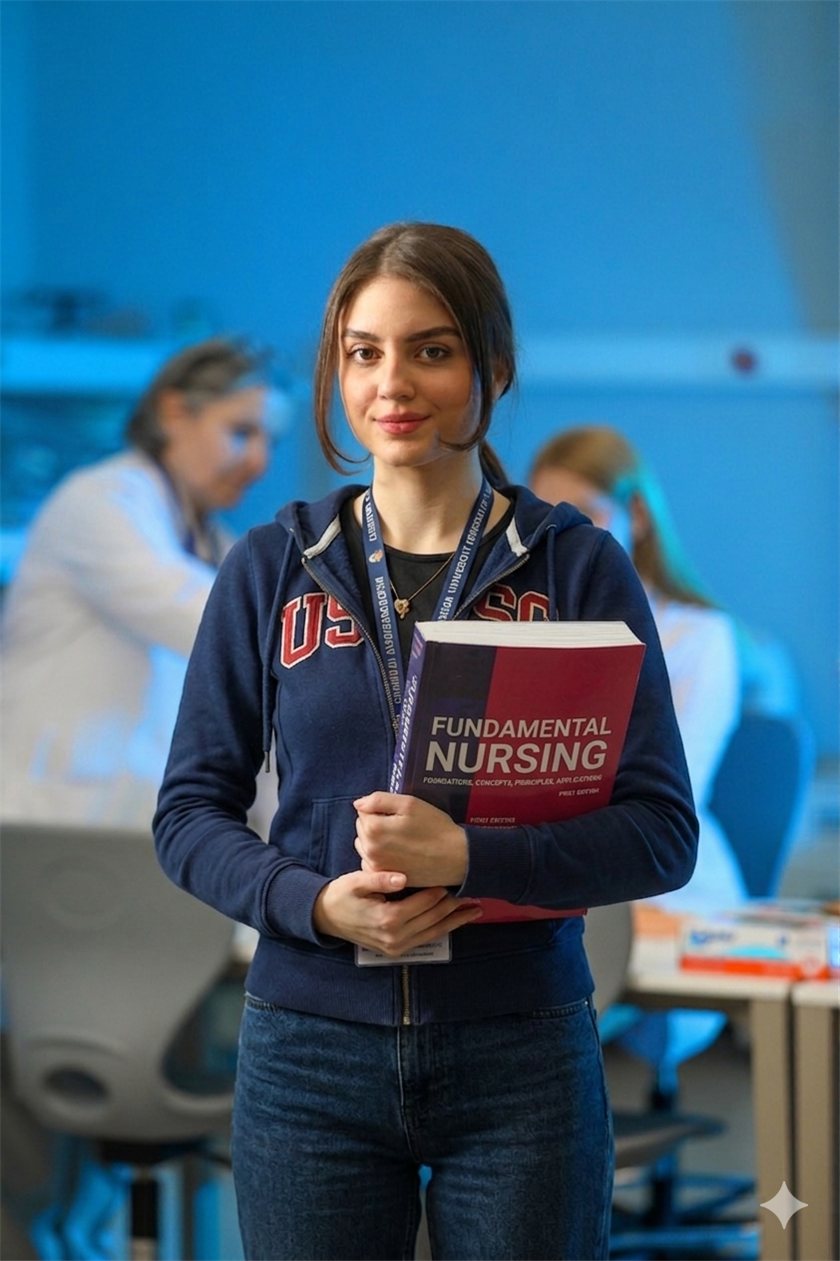 Estudiante de A English for Conversation con material de estudio